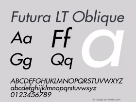 Futura LT Oblique Version 006.000 Font Sample