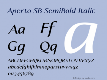 Aperto SB SemiBold Italic Macromedia Fontographer 4.1.4 6/2/02 Font Sample