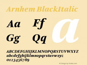 Arnhem BlackItalic Version 001.000 Font Sample