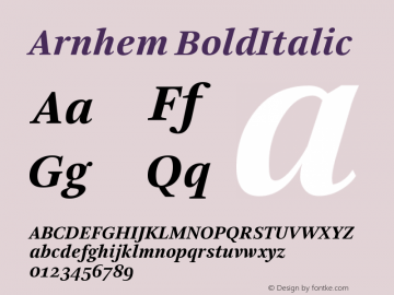 Arnhem BoldItalic Version 001.000 Font Sample