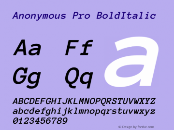 Anonymous Pro BoldItalic Version 1.002 Font Sample