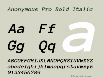 Anonymous Pro Bold Italic Version 1.001 Font Sample