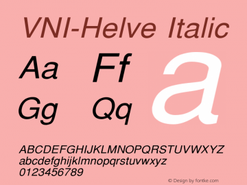 VNI-Helve Italic 1.0 Tue Jan 18 17:46:11 1994 Font Sample