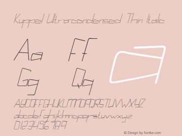 Kuppel Ultra-condensed Thin Italic Version 1.000 Font Sample