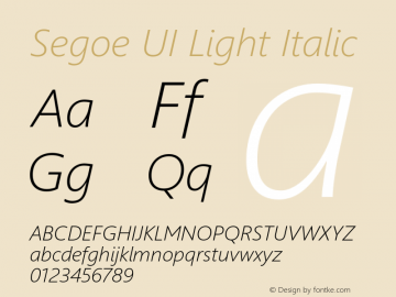 Segoe UI Light Italic Version 5.29 Font Sample