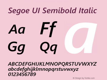 Segoe UI Semibold Italic Version 5.29 Font Sample