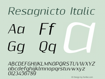 Resagnicto Italic Version 0.999 Font Sample
