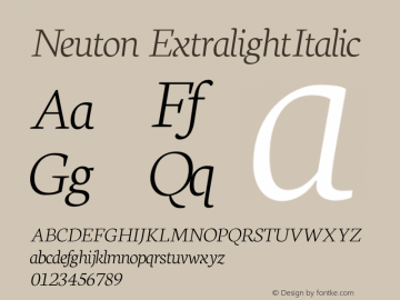 Neuton ExtralightItalic Version 1.45 Font Sample