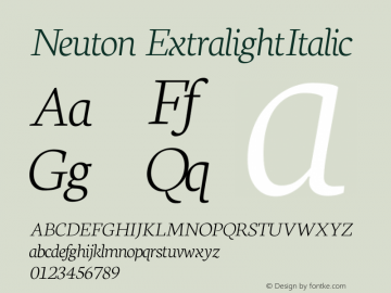 Neuton ExtralightItalic Version 1.45 Font Sample