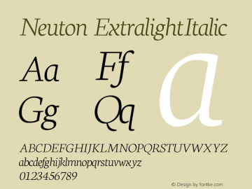 Neuton ExtralightItalic Version 1.46 Font Sample