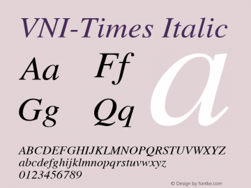 VNI-Times Italic 1.0 Mon Nov 29 13:31:28 1993 Font Sample