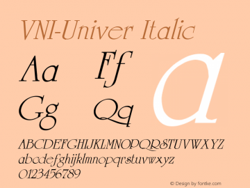 VNI-Univer Italic 1.0 Fri Feb 10 15:17:49 1995 Font Sample