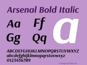 Arsenal Bold Italic Version 1.000 Font Sample