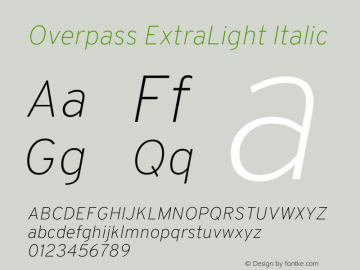 Overpass ExtraLight Italic Version 1.000; ttfautohint (v1.3) Font Sample