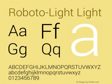 Roboto-Light Light Version 1.200310; (Kor520 95%) build 20130801 Font Sample