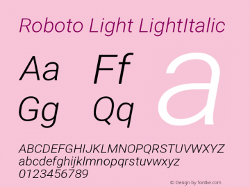Roboto Light LightItalic Version 2.001151; 2014 Font Sample