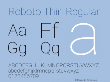 Roboto Thin Regular Version 2.132 Font Sample