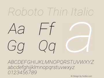 Roboto Thin Italic Version 2.001047; 2015 Font Sample