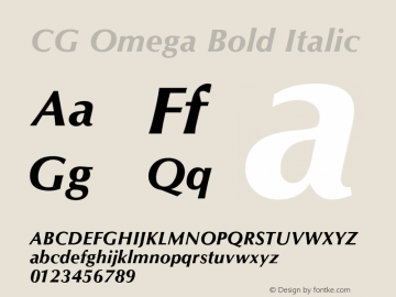 CG Omega Bold Italic Version 1.02� Font Sample