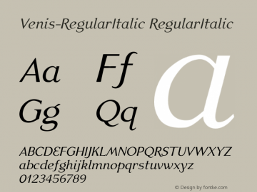 Venis-RegularItalic RegularItalic Version 001.000 Font Sample