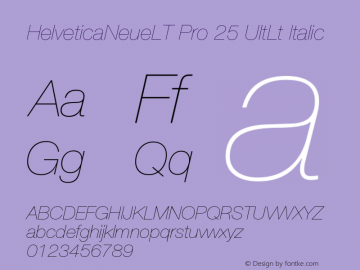 HelveticaNeueLT Pro 25 UltLt Italic Version 1.000;PS 001.000;Core 1.0.38 Font Sample