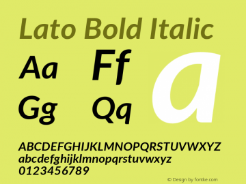 Lato Bold Italic Version 2.015; 2015-08-06; http://www.latofonts.com/ Font Sample