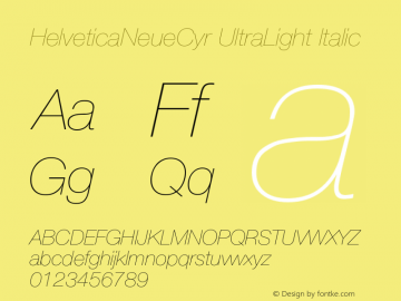 HelveticaNeueCyr UltraLight Italic 001.000图片样张