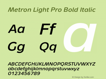 Metron Light Pro Bold Italic Version 001.000 Font Sample