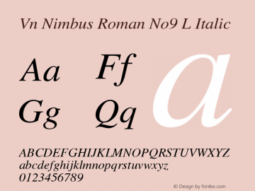 Vn Nimbus Roman No9 L Italic Version 1.05 Font Sample