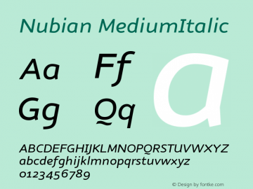 Nubian MediumItalic Version 001.000 Font Sample