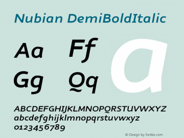 Nubian DemiBoldItalic Version 001.000 Font Sample