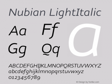 Nubian LightItalic Version 001.000 Font Sample