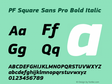 PF Square Sans Pro Bold Italic Version 1.003 2005 Font Sample