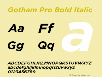 Gotham Pro Bold Italic Version 001.000 Font Sample