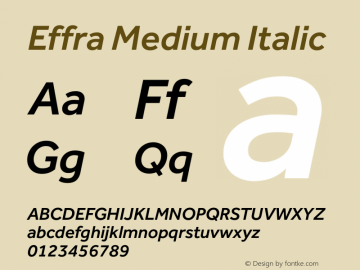 Effra Medium Italic Version 1.020 Font Sample