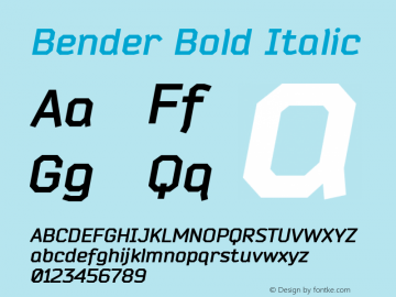 Bender Bold Italic Version 1.000 2009 initial release Font Sample