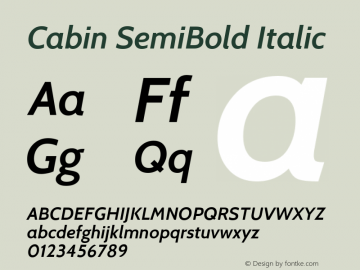 Cabin SemiBold Italic Version 1.005 Font Sample