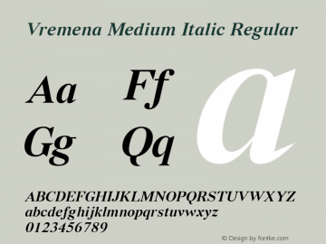 Vremena Medium Italic Regular 001.000 Font Sample