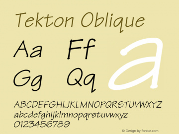 Tekton Oblique Version 001.001 Font Sample