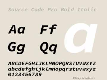 Source Code Pro Bold Italic Version 1.030;PS 1.0;hotconv 1.0.84;makeotf.lib2.5.63406 Font Sample