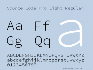 Source Code Pro Light Regular Version 2.010;PS 1.000;hotconv 1.0.84;makeotf.lib2.5.63406图片样张