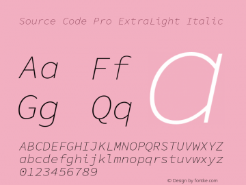 Source Code Pro ExtraLight Italic Version 1.002;PS 1.0;hotconv 1.0.78;makeotf.lib2.5.61930图片样张