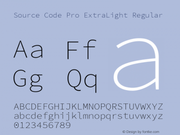 Source Code Pro ExtraLight Regular Version 2.010;PS 1.000;hotconv 1.0.84;makeotf.lib2.5.63406图片样张