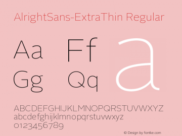 AlrightSans-ExtraThin Regular Version 0.00 May 27, 2010 Font Sample