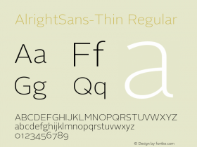 AlrightSans-Thin Regular Version 0.00 May 27, 2010图片样张