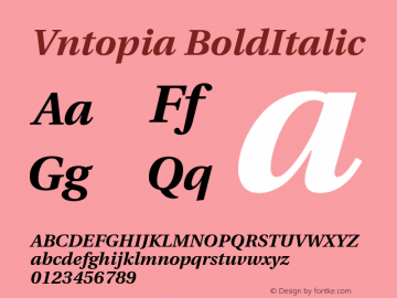 Vntopia BoldItalic Version 001.001 Font Sample