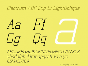 Electrum ADF Exp Lt LightOblique Version 1.005 Font Sample