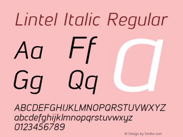 Lintel Italic Regular Version 1.001;PS 001.001;hotconv 1.0.70;makeotf.lib2.5.58329 Font Sample