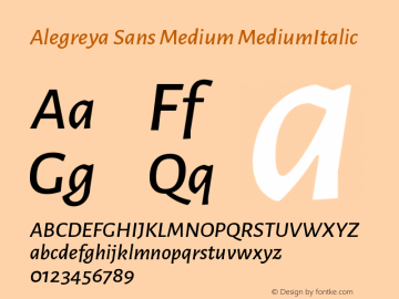 Alegreya Sans Medium MediumItalic Version 1.000;PS 001.000;hot图片样张