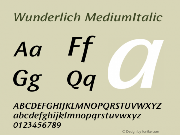 Wunderlich MediumItalic Version 001.000 Font Sample